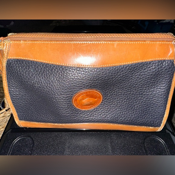 Vintage Dooney & Bourke Navy Pebbled Leather & Brown Crossbody Purse USA - Picture 2 of 10